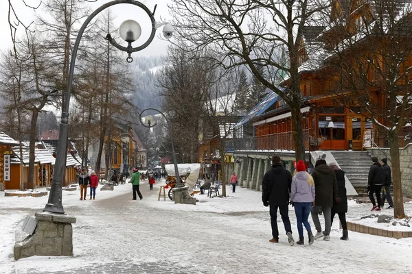 Zakopane Poland March 2018 Krupowki Street Its Unique Streetlights Main — Stock Photo, Image