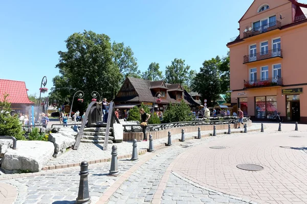 Augusztus 2017 Zakopane Lengyelország Híd Fából Készült Korlát Egy Hegyi — Stock Fotó