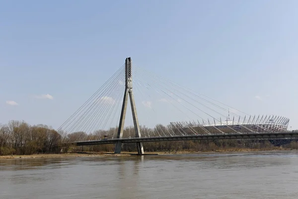 Warsaw Poland April 2018 Both Banks Vistula River Connected Bridge — Stock Photo, Image