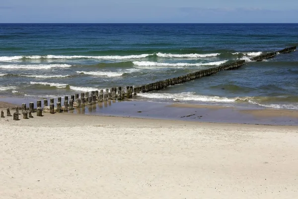 Wybrzeżu Morza Bałtyckiego Lekki Wiatr Ludzie Nie Piaszczystej Plaży Kołobrzegu — Zdjęcie stockowe