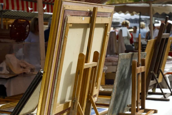 Nice France September 2018 Paintings Frames Easels Shown Flea Market — Stock Photo, Image