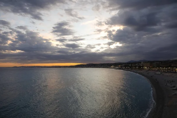 Vista noturna da Baía dos Anjos em Nice — Fotografia de Stock