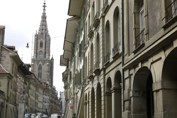 Old town houses and a church tower — Stock Photo, Image