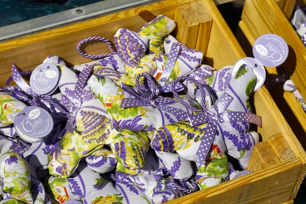 Small bags filled with dried lavender flowers — Stock Photo, Image