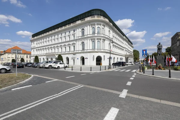 Hotel Europejski is visible behind the crossroads — Stock Photo, Image