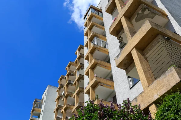 Warsaw Poland May 2020 Facade Balconies Residential Multifamily Building Seen — Stock Photo, Image