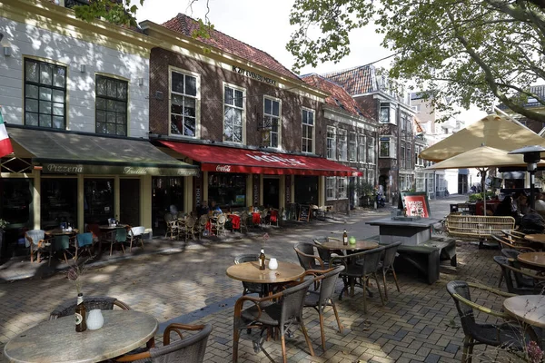 Delft Netherlands October 2019 Ground Floor Houses Cafes Restaurants Also — Stock Photo, Image