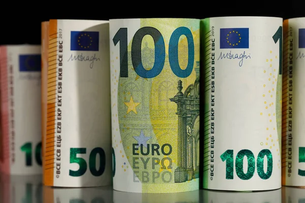 Aquí Hay Algunos Billetes Enrollados Este Concepto Idea Eurozona —  Fotos de Stock