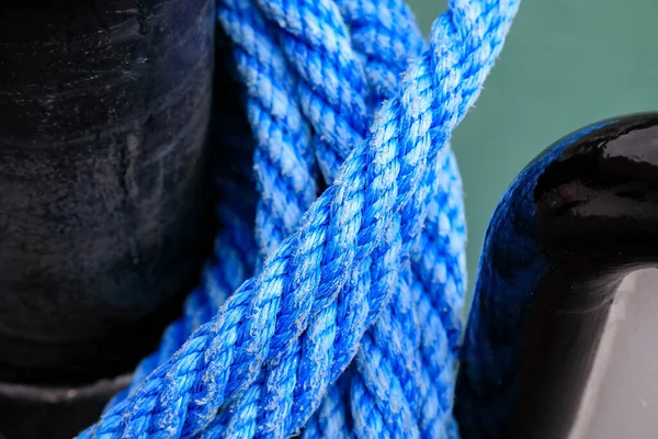 Mooring Bollard Which Blue Rope Visible — Stock Photo, Image