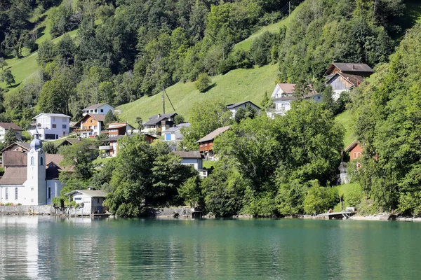 Small Village Bauen Municipality Swiss Canton Uri Right Banks Lake — Stock Photo, Image