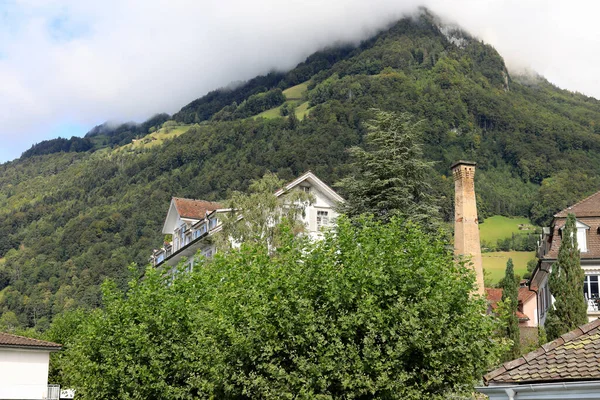Buildings Look Hidden Lush Vegetation View Can Seen Town Gersau — Stock Photo, Image