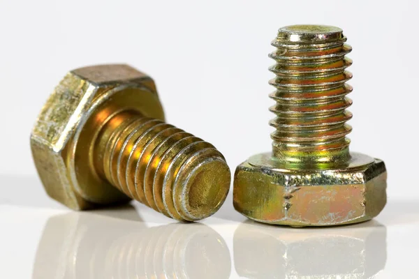 Two Identical Hexagonal Head Bolts Which Industrial Items Spare Parts — Stock Photo, Image