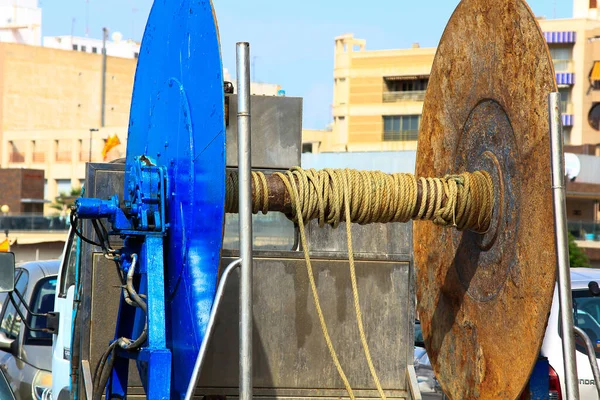 nets, pulley ropes and machinery of a fishing boat