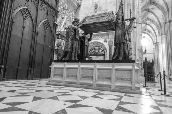 Tumba Cristóbal Colón Catedral Santa María Sevilla España — Foto de Stock