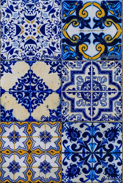 Detail Old Traditional Ornate Portuguese Decorative Azulejo Tiles — Stock Photo, Image