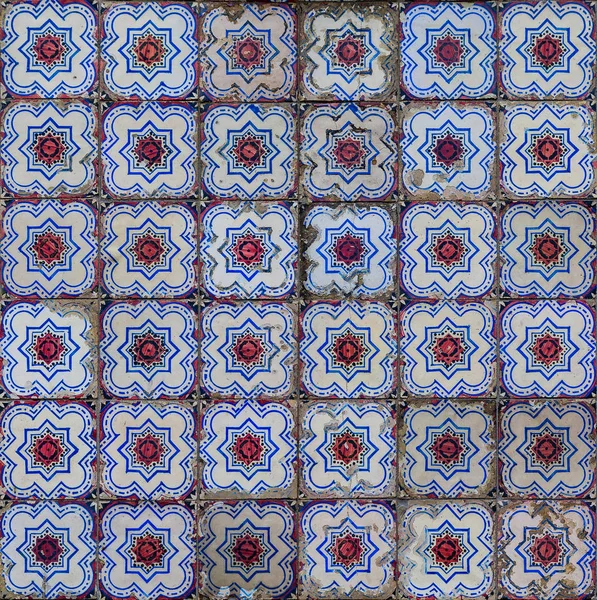 Detail Old Traditional Ornate Portuguese Decorative Azulejo Tiles — Stock Photo, Image