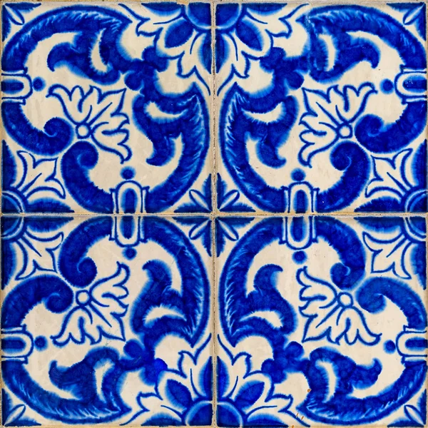 Detail Old Traditional Ornate Portuguese Decorative Azulejo Tiles — Stock Photo, Image