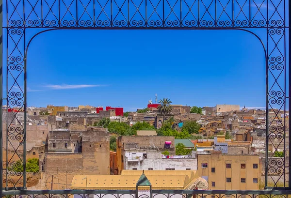 Vista Sobre Los Antiguos Tejados Arcilla Amarilla Medina Fez Través —  Fotos de Stock
