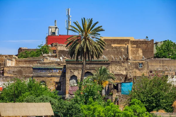 View Ancient Stone Brick Rooftops Fes Medina — Stock Photo, Image