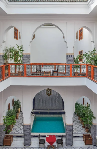 Fes Morocco May 2013 Ornate Inner Courtyard Tiled Walls Floor — Stock Photo, Image