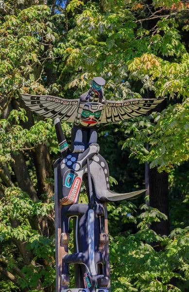 First Nations American Indian totem poles at Brockton Point in Stanley Park in Vancouver, Canada