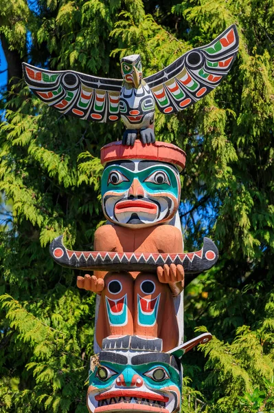 First Nations American Indian Totem Poles Brockton Point Stanley Park — Stock Photo, Image