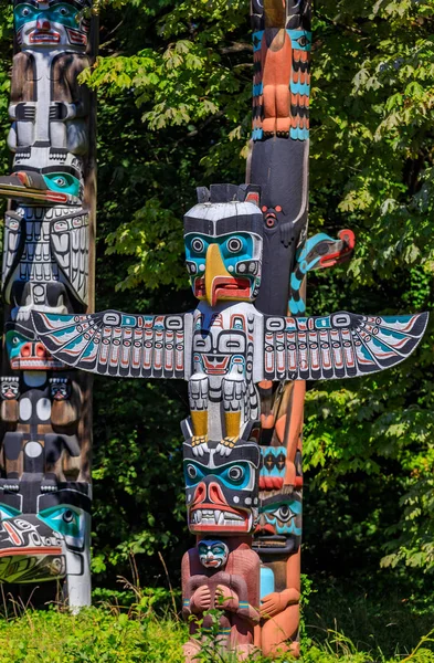 First Nations American Indian thunderbird totem pole at Brockton Point in Stanley Park in Vancouver, Canada