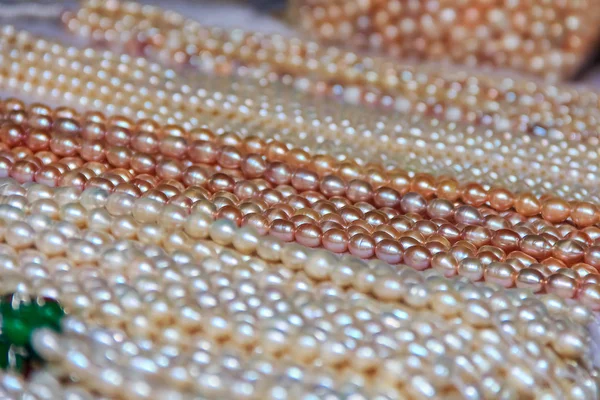 Strings of pearls at the tourist market in Gulangyu Island in China