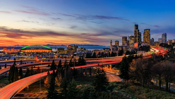 Panorama Del Horizonte Del Centro Seattle Más Allá Del Intercambio —  Fotos de Stock