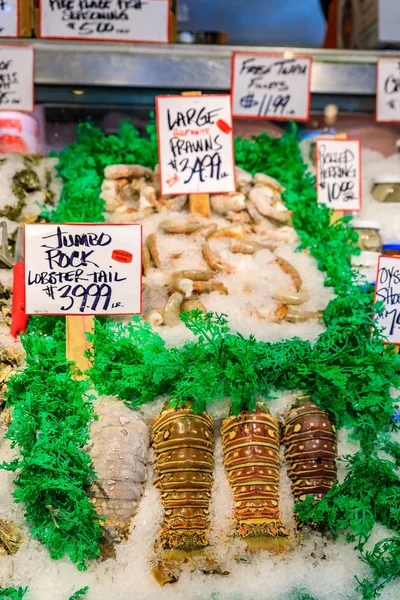 Bevroren Kreeft Staarten Koop Bij Pike Place Market Seattle Washington — Stockfoto