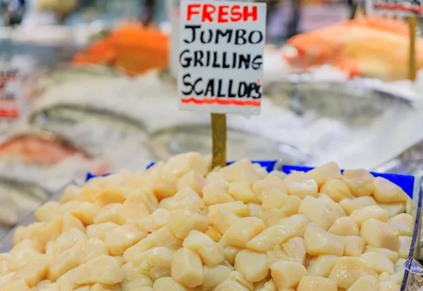 Fresh Scallops Ice Sale Pike Place Market Seattle Washington — Stock Photo, Image