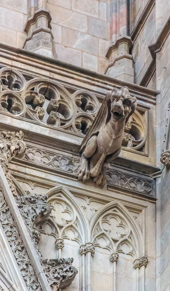 Багато Прикрашений Готичний Горгулью Над Скульптурами Фасаду Собору Святого Хреста — стокове фото
