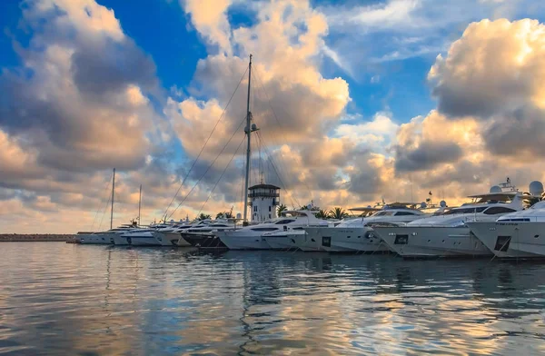 Colorfull Sunset Boats Docked Marina Palma Mallorca Mallorca Balearic Islands — Stock Photo, Image