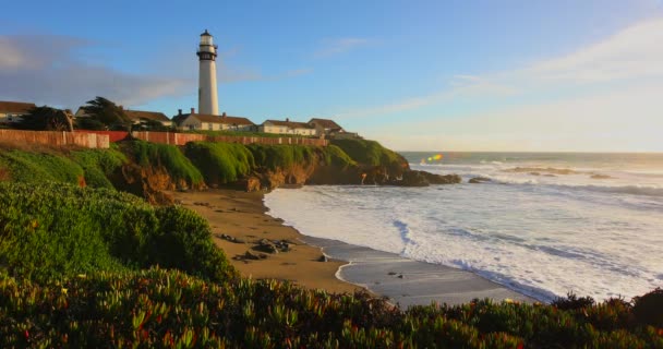 Golven Kust Door Pigeon Point Lighthouse Aan Northern California Stille — Stockvideo