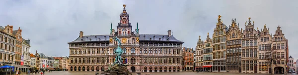 Antuérpia Bélgica Janeiro 2015 Panorama Paisagem Urbana Com Fonte Brabo — Fotografia de Stock