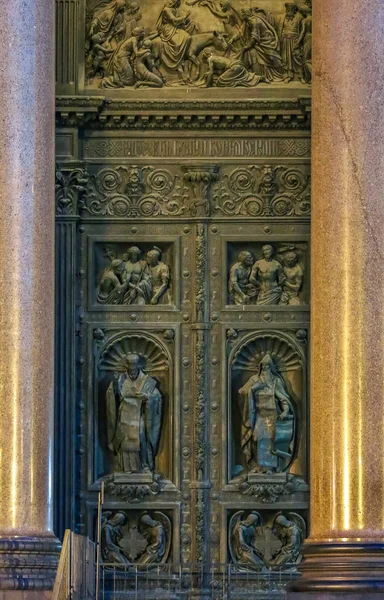 Close Sculptures Saints Relief Doors Saint Isaac Russian Orthodox Cathedral — Stock Photo, Image