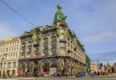 Zinger Singer şirketinin süslü art deco cephesi tarihi buildin