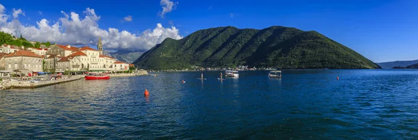 stock image Scenic view of the postcard perfect historic town of Perast in the Bay of Kotor on a sunny day in the summer, Montenegro