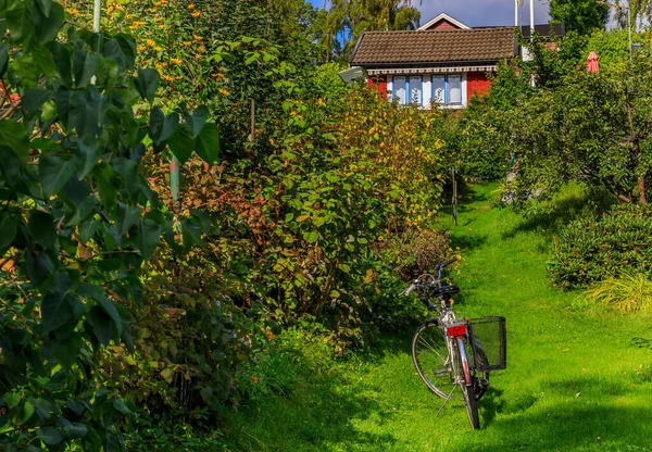 Ancienne Maison Traditionnelle Suédoise Bois Rouge Avec Jardin Cœur Ville — Photo