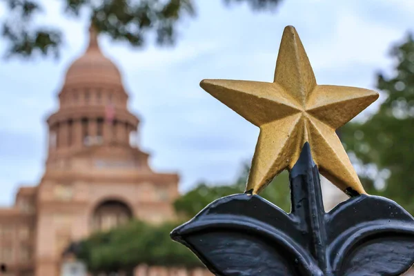 Ornamento Dourado Forma Estrela Frente Texas State Capitol Building Austin — Fotografia de Stock