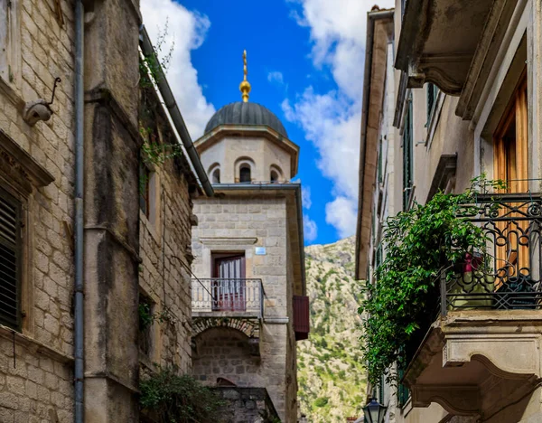 Malebné Úzké Uličky Zachovalého Středověkého Starého Města Kotoru Černá Hora — Stock fotografie