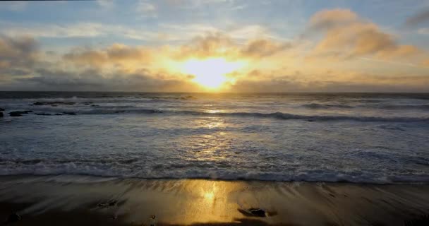 Les vagues de l'océan Pacifique s'écrasent sur le rivage près du phare de Pigeon Point, sur la côte nord de la Californie — Video