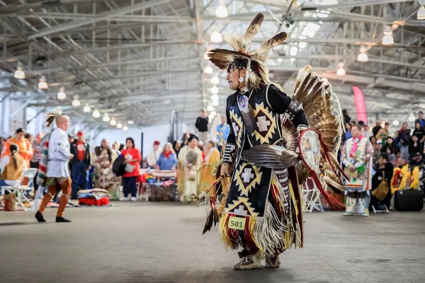 サンフランシスコ アメリカ 2020年2月8日 複雑かつカラフルな伝統衣装を着たインディアンがパワーウワーで踊る — ストック写真