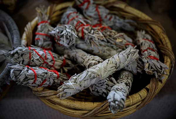 Palos Mancha Salvia Blanca Ritual Nativo Americano Tradicional Exhibición Para — Foto de Stock