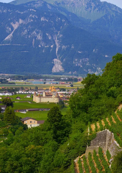 Aigle Miasto Zamek Alpy Szwajcarii Swiss — Zdjęcie stockowe