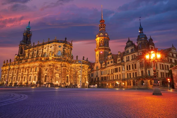 Dresden Sunset Residenzschloss Hofkirche Edifícios Alemanha — Fotografia de Stock