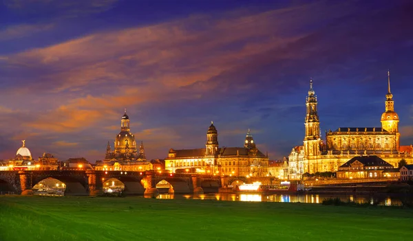 Dresden Sunset Skyline Elbe River Saxony Germany — Stock Photo, Image