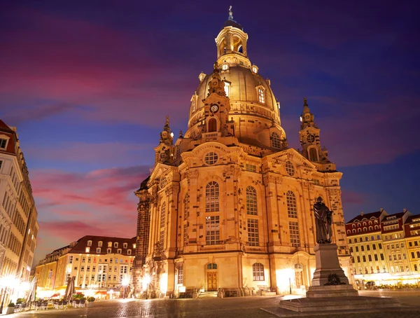 Dresden Frauenkirche Sunset Lutherische Kirche Sachsen Deutschland — Stockfoto