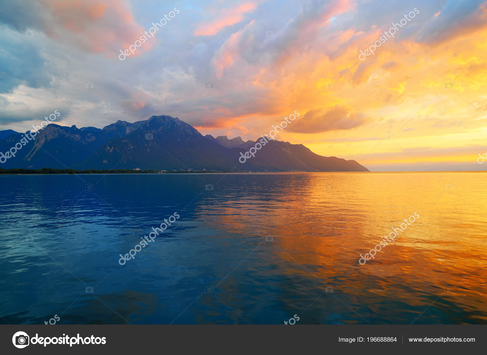 Coucher Soleil Lac Leman Genève Suisse Suisse Photographie