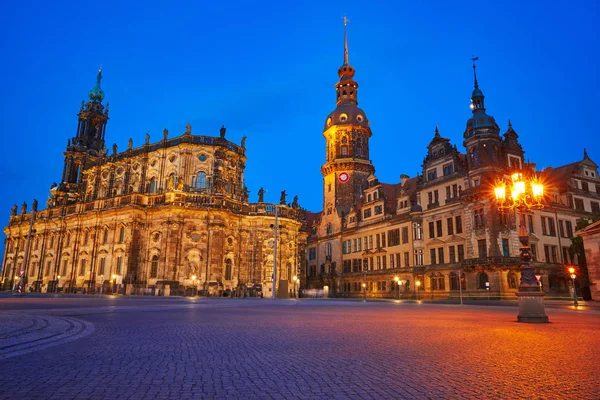 Dresden Sunset Residenzschloss Hofkirche Edifícios Alemanha — Fotografia de Stock